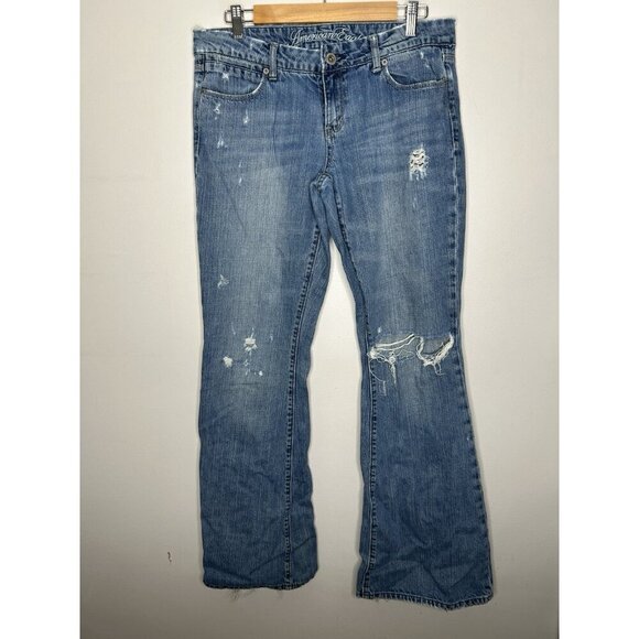 American Eagle Jeans Women’s Real Flare Distressed Boho Low Rise Size 10 Long - Picture 1 of 9